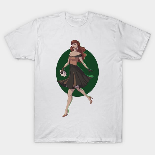 Elegant pinup on a green background T-Shirt by Hoshimem